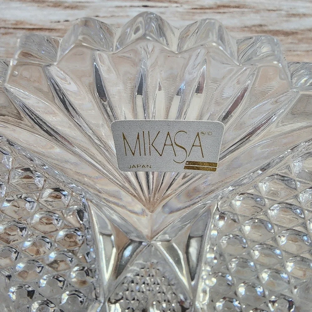 Mikasa Candlelight Serving Bowl RC143/001 Lead Crystal Japan Fan Diamond Cut 8in